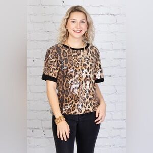 Sunshine & Rodeos Leopard Sequin Top